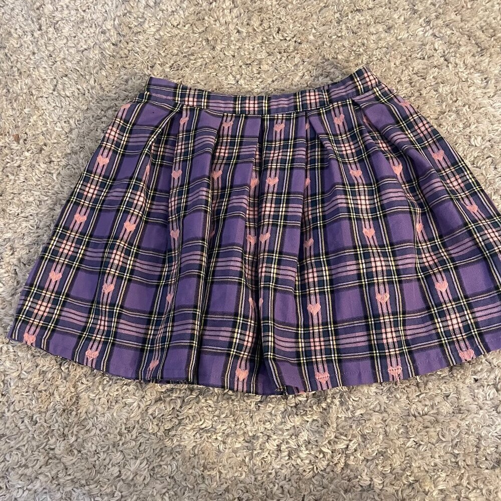 Hot Topic Purple Plaid Pleated Mini Skirt Size Small Hearts